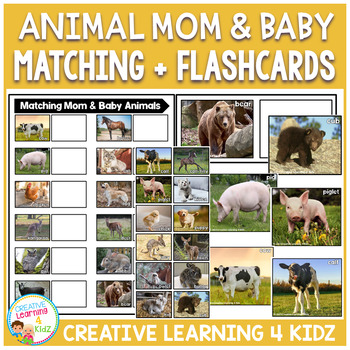 Preview of Animal Mom & Baby Matching + Flashcards Special Education