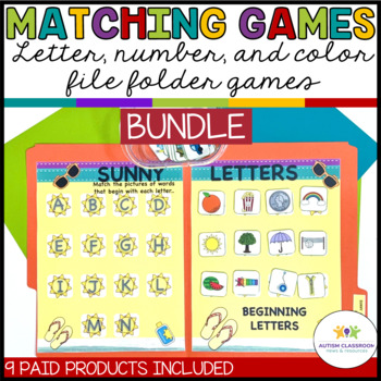 Preview of File Folder Games for Special Education Bundle - Letter, Number, Color Matching