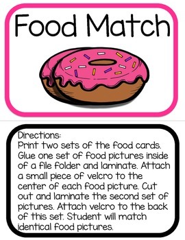 Preview of Autism File Folder Game: Food Match