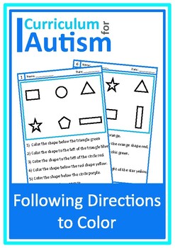 Preview of Autism Following Directions to Color Worksheets Special Education Fine Motor