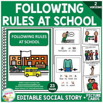 Preview of Following Rules at School (Editable) Social Story Book Special Education