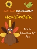 Autism Homework for November (From Autism Reach TpT Store)