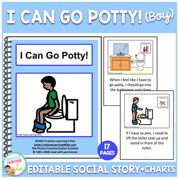 Preview of Social Story I Can Go Potty! Boy Book (Editable) Toilet Training Autism