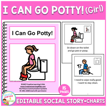 Preview of Social Story I Can Go Potty! Girl Book (Editable) Toilet Training Autism