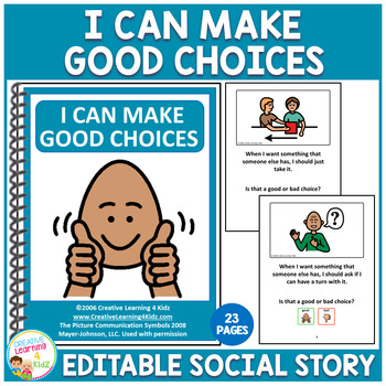 Preview of Social Story I Can Make Good Choices (Editable) Book Behavior Autism