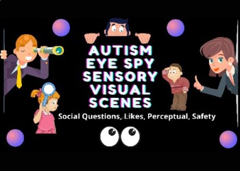 Preview of Autism I Spy Sensory Visual Contrast Color Scenes with Questions Social Safety