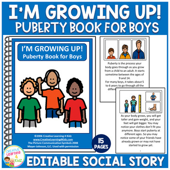 Preview of Puberty Book for Boys (Editable) Social Story Special Education