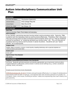 Preview of Autism Interdisciplinary Communication Unit Plan