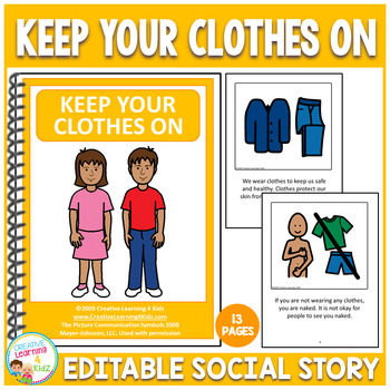 Preview of Social Story Keep Your Clothes On (Editable)Autism Special Education