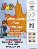 Autism Lesson Plan Printables for Autism Support Classroom