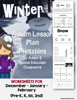 Preview of Autism/SPED Language Lesson Plan Printables / Worksheets (Winter Theme)