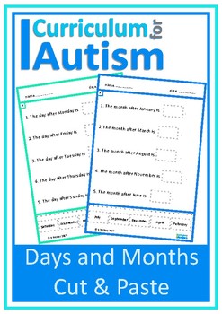 Preview of Days of Week Months of Year Sentence Level Worksheets Autism Special Ed