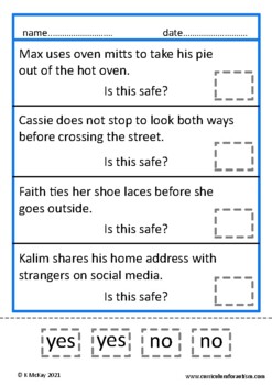 Is This Safe? Yes No Safety Cut & Paste Worksheets