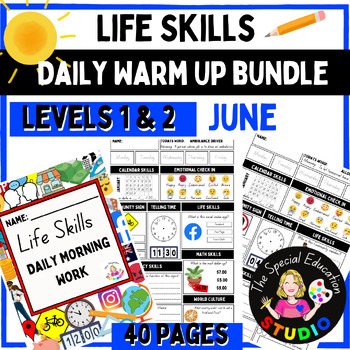 Preview of Autism Morning Work BUNDLE Life skills Special Education Workbook PDF JUNE