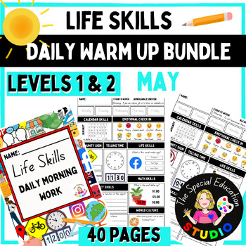 Preview of Autism Morning Work BUNDLE Life skills Special Education Workbook PDF MAY