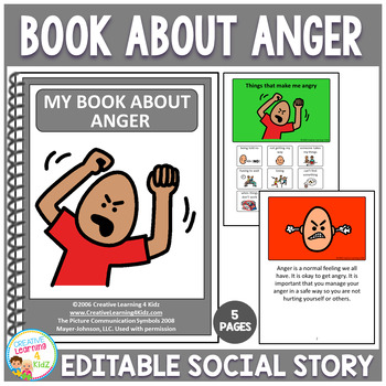 Preview of Social Story My Book About Anger (Editable) Behavior Autism