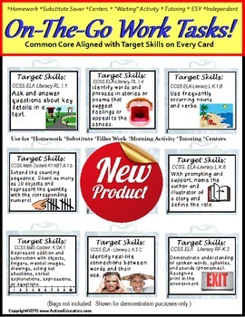 Preview of Autism ON THE GO Work Task Cards LARGE with Target Skills/CCSS Aligned (SET 1)