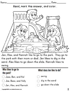 reading comprehension worksheets for special education students