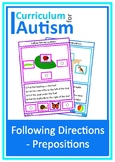 Autism Reading Following Directions Prepositions Mats Spec
