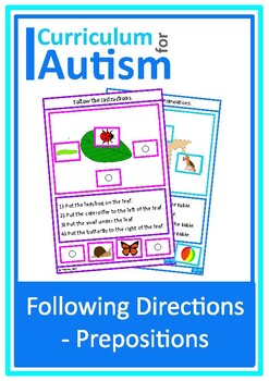 Preview of Autism Reading Following Directions Prepositions Mats Special Education