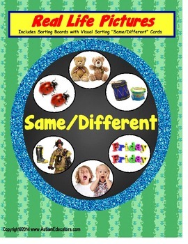 Preview of Autism SAME/DIFFERENT Sorting Board with Real-Life Pictures {Special Education}