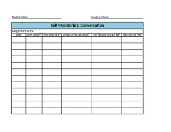 Preview of Autism Self-Monitoring Conversation Data Sheet