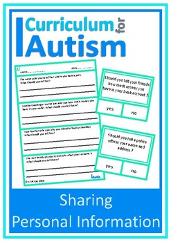 Preview of Sharing Personal Information Cards Worksheets Social Skills Autism Special Ed