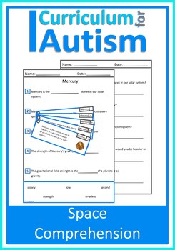 Preview of Solar System Space Comprehension Cards Worksheets Autism Special Ed Science