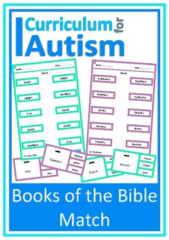 Preview of Bible Books Match Cards Worksheets Autism Special Education Christian Homeschool