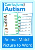 Autism Vocabulary Animal Picture to Word Match Speech Language
