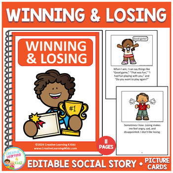 Preview of Social Story Winning & Losing (Editable) Book + Cards Autism