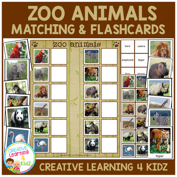 zoo animals matching board and flashcards by creative learning 4 kidz