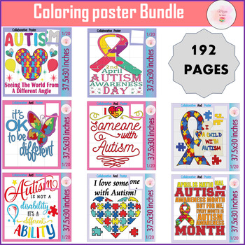 Preview of Autism awareness Day Quotes Collaborative Coloring Poster  Bulletin Board Bundle