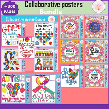 Preview of Autism awareness Day Quotes Collaborative Coloring Poster Bulletin Board Bundle