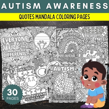 Preview of Autism awareness Quotes Mandala Coloring Pages - Autism Acceptance Activities