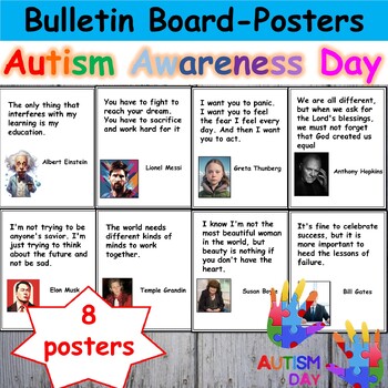 Preview of Autism awareness bulletin board Famous People Autism Posters Classroom Decor