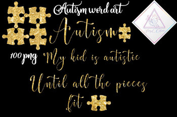 Preview of Autism word art, gold glitter clipart FREE