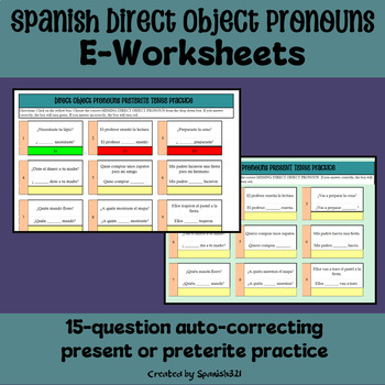 Preview of Spanish Auto-Correcting Direct Object Pronouns Practice Digital Worksheets