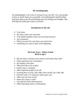 Preview of Autobiography Writing Plan For Elementary Students