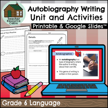 Preview of Grade 6 Autobiography Writing Unit (Printable + Google Slides™)