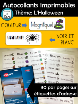 Preview of Autocollants imprimables Thème: L’Halloween (PRINTABLE French Stickers) AVERY
