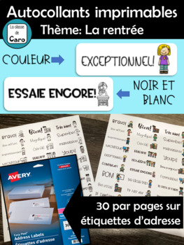 Preview of Autocollants imprimables Thème: La rentrée (French Stickers) AVERY