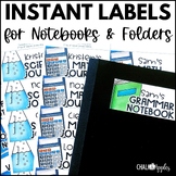 Autofill Editable Binder Labels, Student Notebook Labels, 