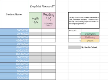 Preview of Automatic Homework Tracker 2022-2023