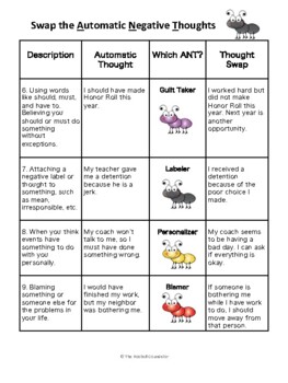 automatic negative thoughts ants worksheet