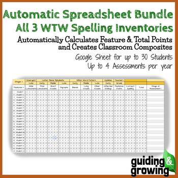 Preview of Automatic Spreadsheets Words Their Way All 3 Spelling Inventories (WTW)