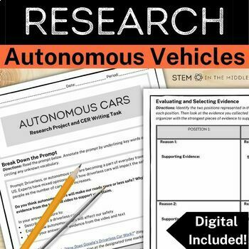 Preview of Autonomous Vehicle Research Project and CER Writing for STEM, Robotics, and AI