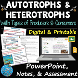 Autotrophs and  Heterotrophs PowerPoint with Notes, Questi