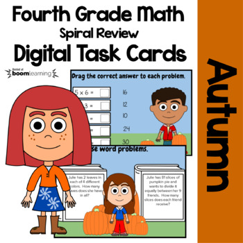 Preview of Autumn 4th Grade Digital Task Cards Boom Cards™ | Math Skills Review