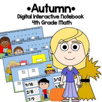 Preview of Autumn 4th Grade Interactive Notebook Google Slides | Math Skills Review